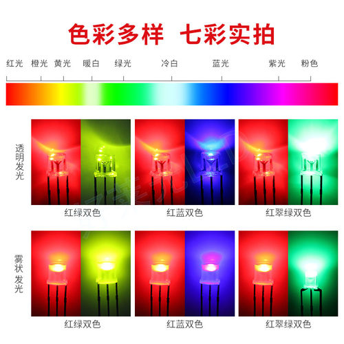5MM平头双色LED透明雾状直插灯珠共阴共阳高亮红绿红蓝红翠绿双色 - 图0