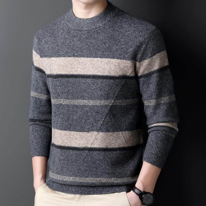 秋季保纹暖羊毛衫圆条中年男8833-T士针织领毛衣冬宽松休闲打底羊,淘宝优惠券,粉丝福利购,淘宝优惠卷