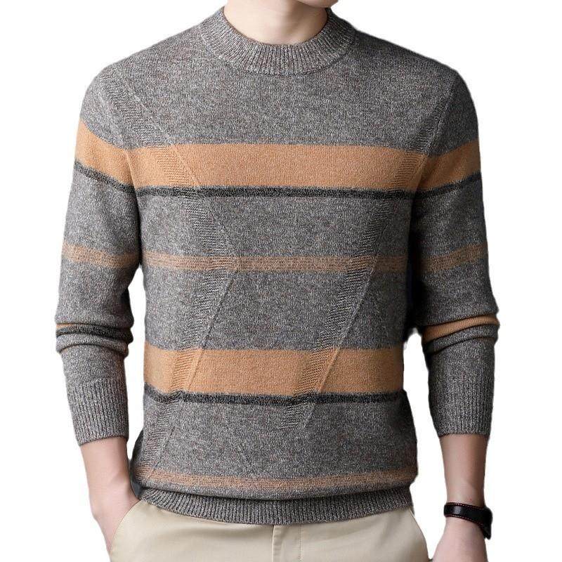 秋季保纹暖羊毛衫圆条中年男8833-T士针织领毛衣冬宽松休闲打底羊,淘宝优惠券,粉丝福利购,淘宝优惠卷