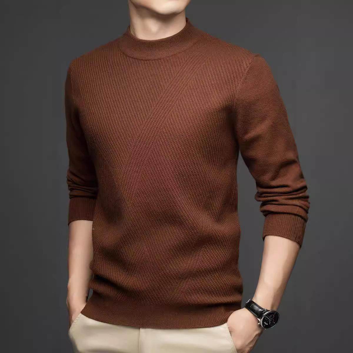 冬装厚衣款中年男士羊绒衫套头圆领时尚暖条纹24110-KK加毛保羊毛,淘宝优惠券,粉丝福利购,淘宝优惠卷