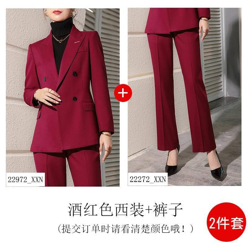 酒红色西装冬外套秋女职业装气质女AL7551神范主持人工作服服西套-图1