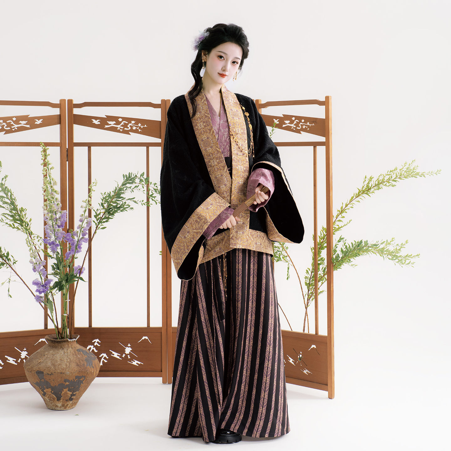 芷蘅间 司辰 宋制汉服女日常通勤2025新款织金貉袖飞机袖盘龙破裙 - 图0