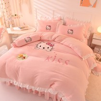 Princess Wind Winter Milk Suede Bed Skirt Four Pieces Double Sided Thickened Flange Coral Suede Quilt Flannel Bed Linen Bed
