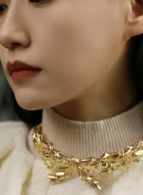 黄金雕刻中古项链华丽chocker