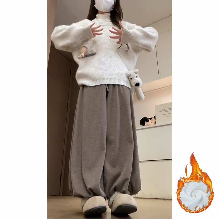 咖色加厚高腰花苞裙裤女秋冬季2025新款针织软糯加绒保暖糯米裙裤,淘宝优惠券,粉丝福利购,淘宝优惠卷