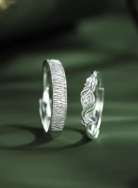 DR情侣戒指蓝桉与鸟S925纯银