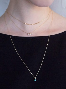 ordi天然淡水珍珠项链925纯银小平衡镶钻叠戴锁骨链镀10k金