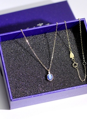 Ordi水中细语神秘湖泊蓝宝石项链月光石注9K黄金项链