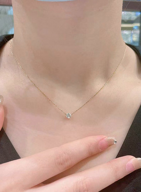 新款ordi简约圆形无爪单钻莫桑925银镀金闪钻女项链锁骨链