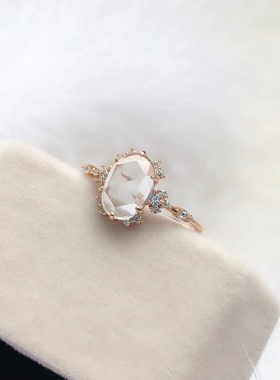 Ordi新款白水晶戒指简约时尚名媛风气质指环节日礼物送女友