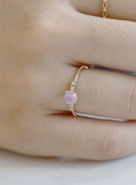 新款ordi蓝色琉璃戒指女简约ins风单戒925纯银镀金锆石戒子