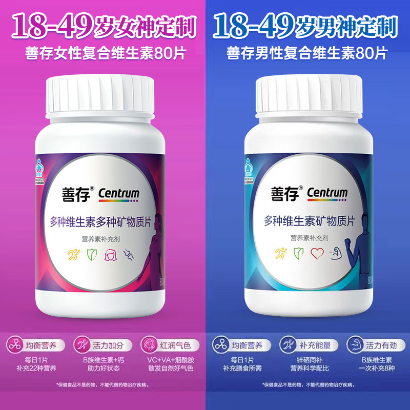 善存小紫瓶多种复合维生素b族矿物质钙片vce男士女性成人烟酰胺铁