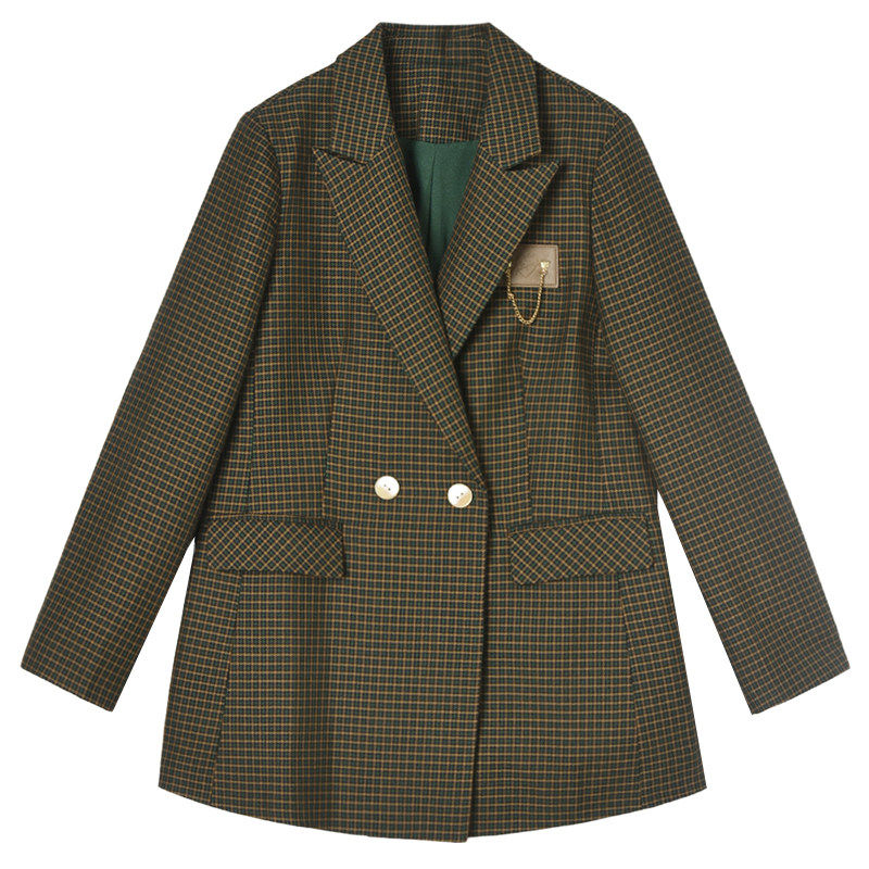 奥莱专柜正品 UN春装2026新款 复古格纹长袖上衣中长款西装外套女,淘宝优惠券,粉丝福利购,淘宝优惠卷