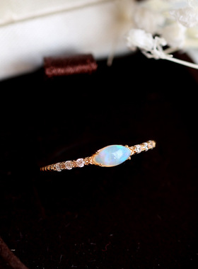 日式轻珠宝 天然欧泊925纯银日系小众轻奢精致纤细小戒指女