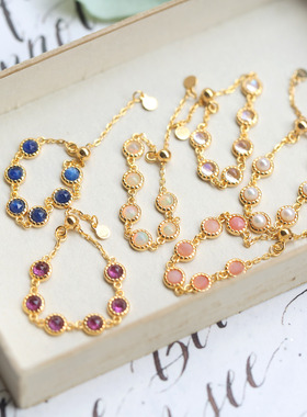 日系aget风925纯银戒指 天然欧泊镁铝石榴石链条抽拉戒指指环