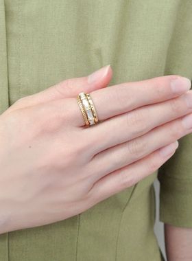 日系轻奢Vendome同款925银戒指 星星钻石白蝶贝三件套叠戴戒指