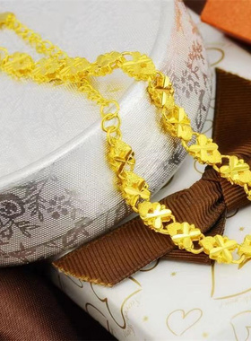 沙金四叶草爱心手链女