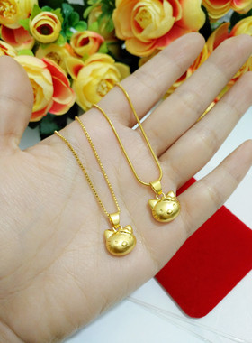 韩版欧币风沙金短款锁骨链猫吊坠
