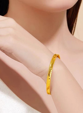 沙金古法传承铜镀金龙鳞手镯闭口