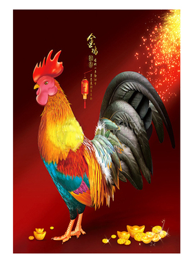 自粘画公鸡动物图案装饰画芯