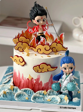 哪吒敖丙3D立体蛋糕装饰插件国潮神话主题生日主题派对装饰摆件