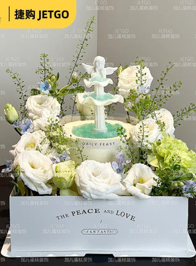 网红许愿池喷泉天使蛋糕装饰摆件