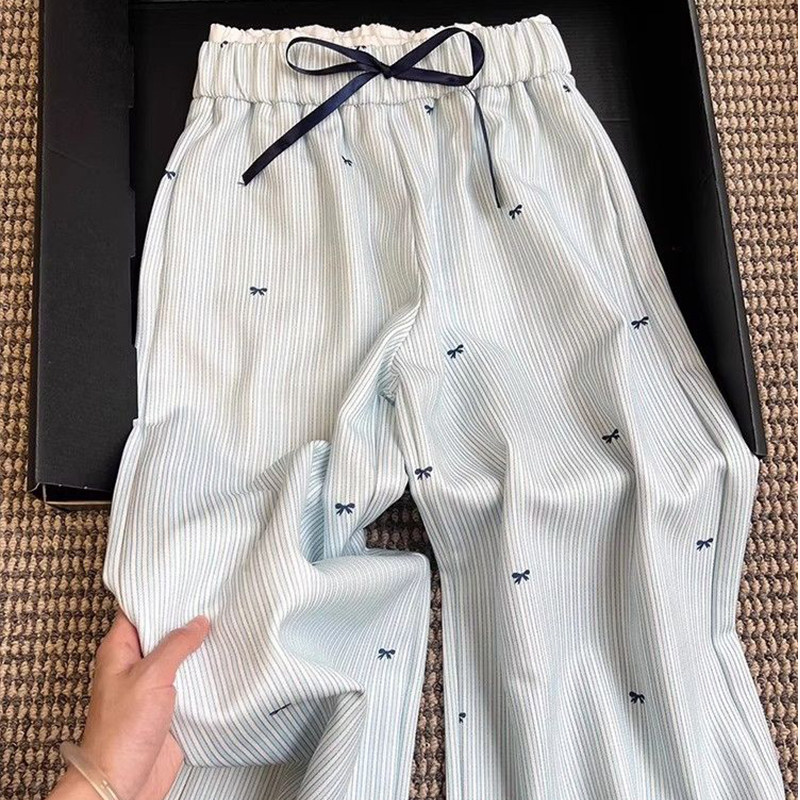 韩系设计感蓝色条纹阔腿裤女春秋2026新款高腰显瘦直筒裤运动长裤,淘宝优惠券,粉丝福利购,淘宝优惠卷