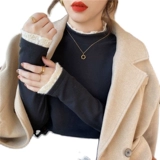 Бархатный базовый приятный телу утепленный кружевной лонгслив, высокий воротник, коллекция 2023, в западном стиле, облегающий крой