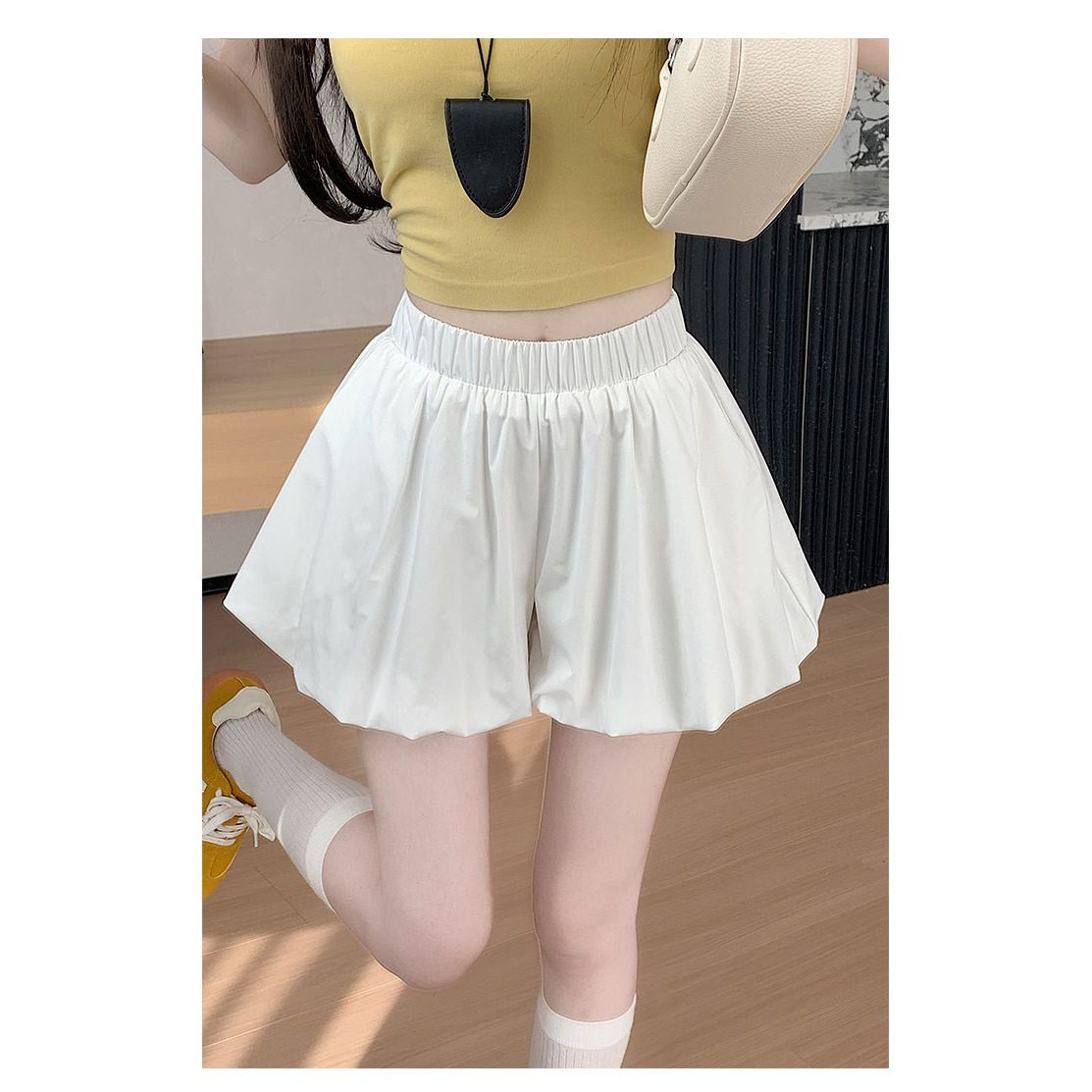 韩系花苞蓬蓬百搭短裤女夏季2026新款小个子黑色高腰阔腿休闲裤子,淘宝优惠券,粉丝福利购,淘宝优惠卷