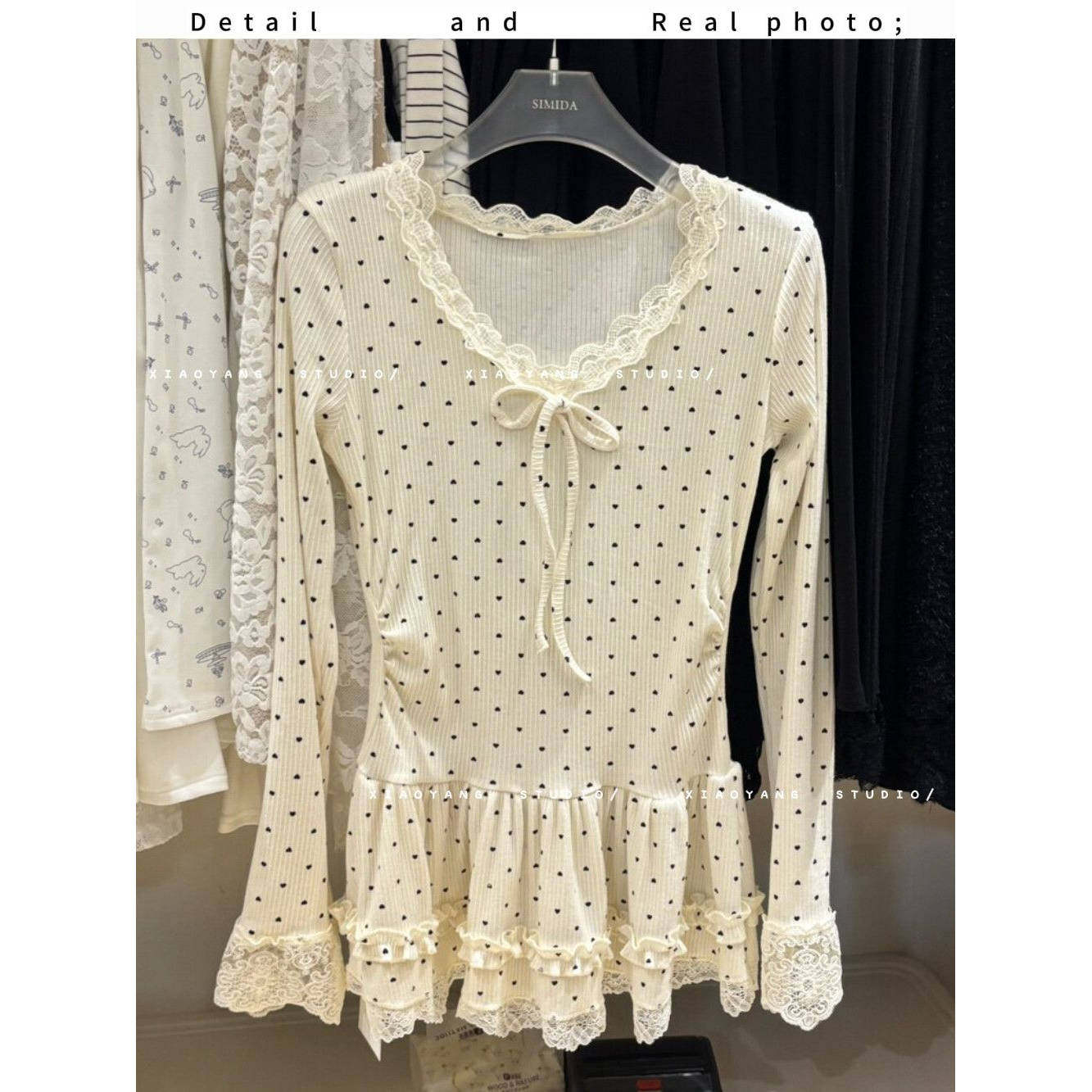 甜美风波点系带内搭长袖T恤女装冬季新款减龄蕾丝打底衫别致上衣,淘宝优惠券,粉丝福利购,淘宝优惠卷