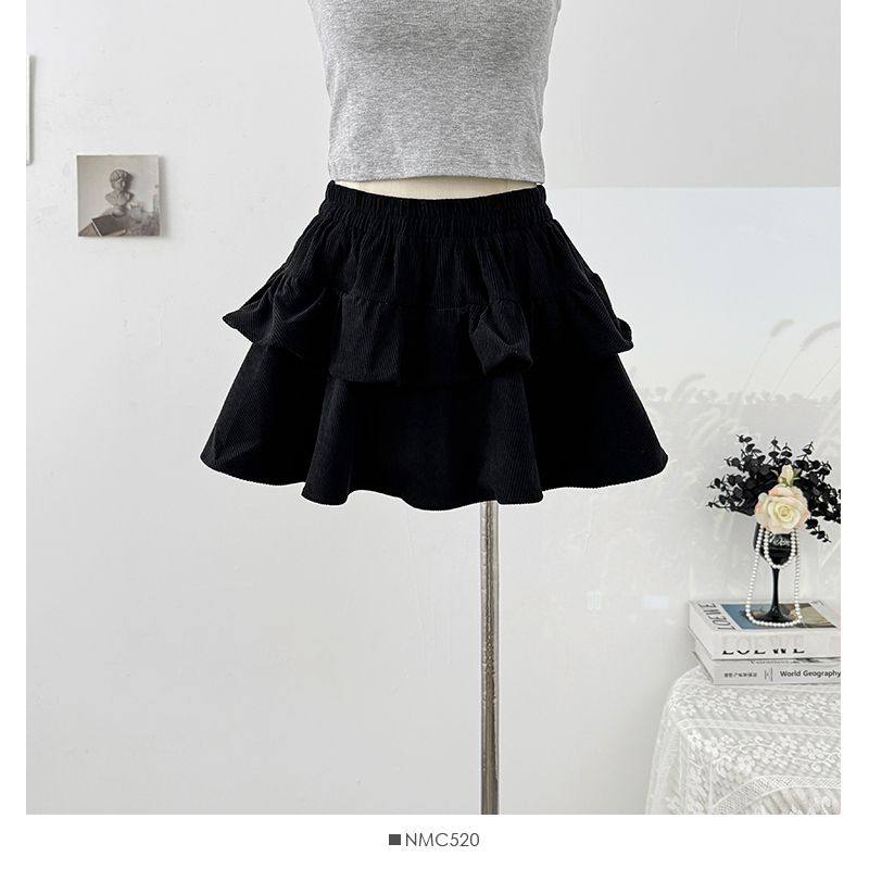 黑色灯芯绒蛋糕半身裙女2026新款春秋高腰显瘦小个子a字蓬蓬短裙,淘宝优惠券,粉丝福利购,淘宝优惠卷