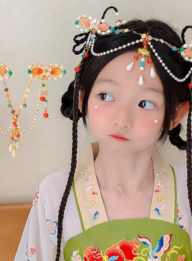 汉服发饰儿童古风额头链女孩中国风流苏头饰女童超仙公主发夹发卡