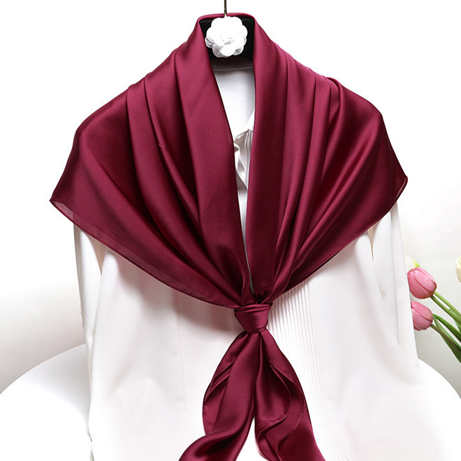 90方巾女春秋冬真丝围巾青中年妈妈百搭防晒正方形丝巾保暖枣红色,淘宝优惠券,粉丝福利购,淘宝优惠卷