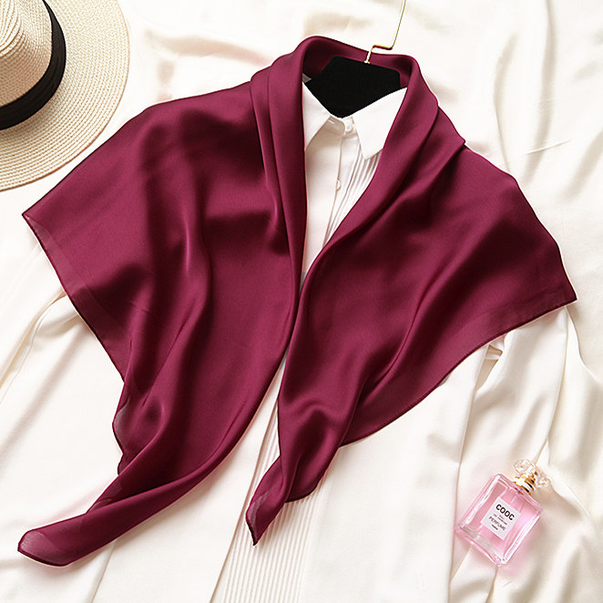 90方巾女春秋冬真丝围巾青中年妈妈百搭防晒正方形丝巾保暖枣红色,淘宝优惠券,粉丝福利购,淘宝优惠卷