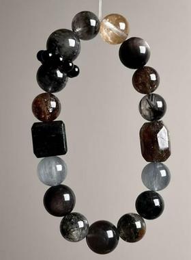 天然四季幽灵聚宝盆满盆搭配黑发晶金超随形原创设计款天然手串批