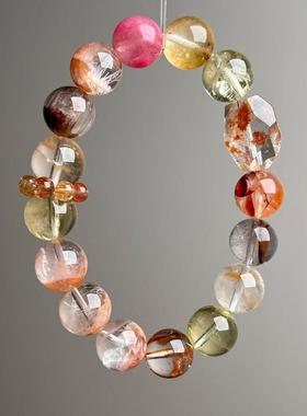 天然水晶手串柠檬黄配红胶花黄胶花绚丽多彩轻奢时尚高级设计手串