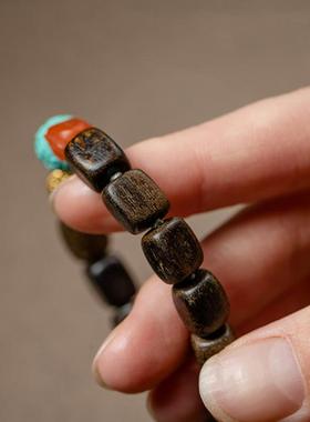 加里曼丹沉香手串DIY女款绿松石回纹珠南红富甲天下佛珠编织饰品