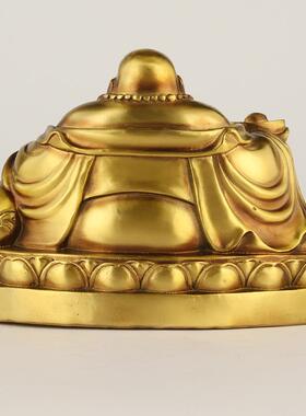 厂家黄铜弥勒佛笑脸佛托元宝佛圆佛莲花底座摆件