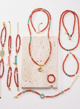 新中式天然4MM川料南红 原矿绿松 葫芦牌项链男女款 轻奢首饰礼物