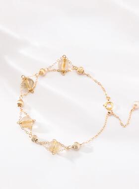 巧恩天然14k包金金发晶水晶手链配饰饰品DIY手工制作首饰配件手串