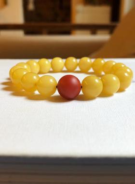鸡油黄蜜蜡单圈10mm手串DIY男女款搭配保山南红绿松石圆珠手链