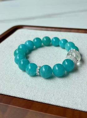 天然天河石手串蓝绿色亚马逊圆珠天河石手链水晶彩宝石饰品