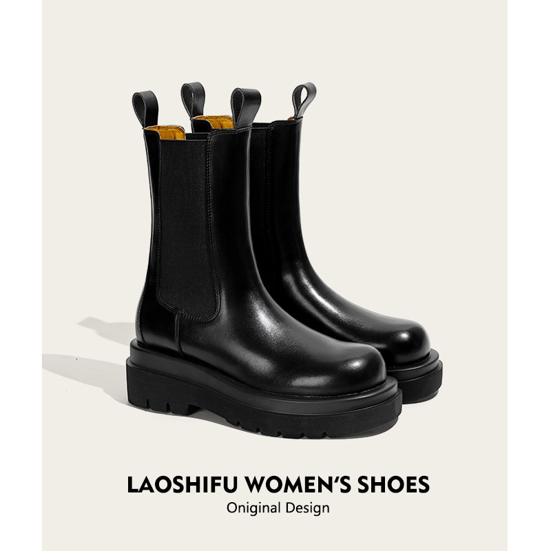 New autumn and winter thick-soled genuine leather chimney boots short boots