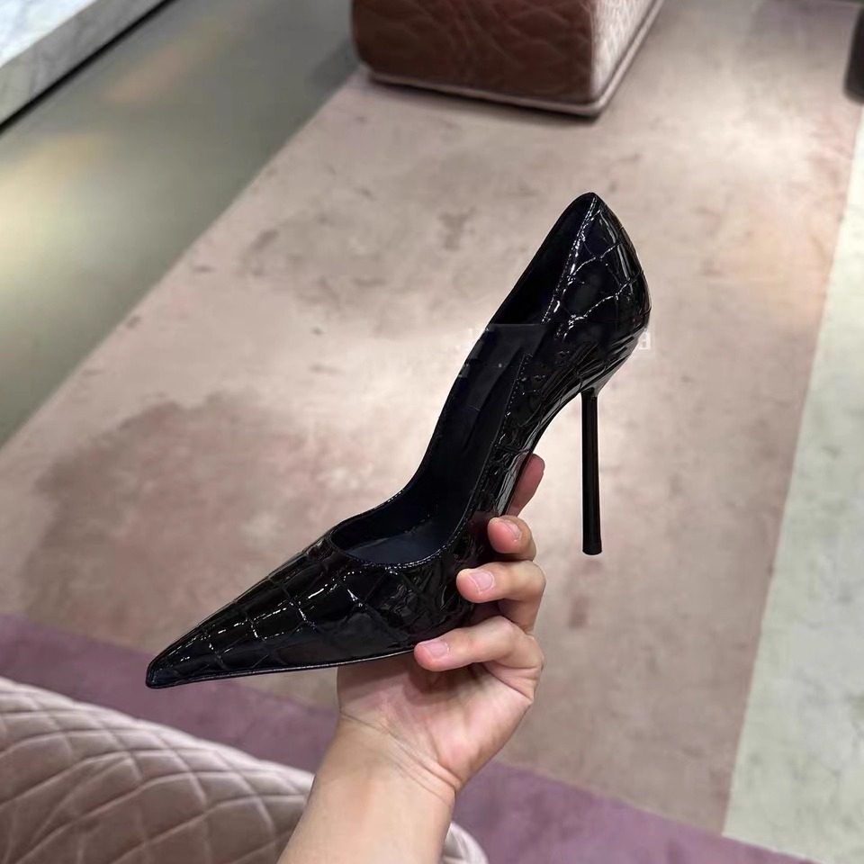 米西家黑色鳄鱼纹尖头细跟高跟鞋10公分2025秋冬新款欧美性感单鞋,淘宝优惠券,粉丝福利购,淘宝优惠卷