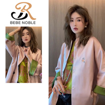 BEBE NOBLE New Chinese Super-looking National Wind Real Silk Jacket Woman Fall Retro Don set disc button blouses suit