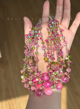 树与微风乌梅子酱粉色珠锁骨链