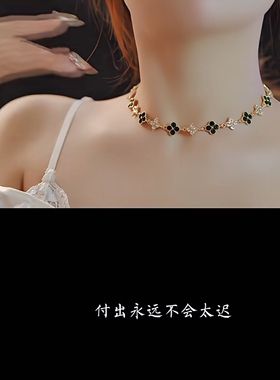 新款四叶草项链女款轻奢小众设计感高级锁骨链百搭毛衣链配饰品