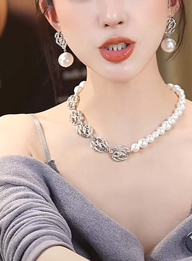 新款法式山茶花珠项链珍珠