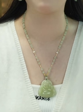 新款阿富汗玉石佛公吊坠项链女轻奢精致时尚百搭送母亲节妈妈礼物