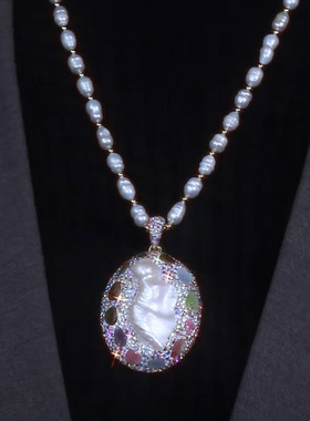 新款天然巴洛克珍珠碧玺毛衣链